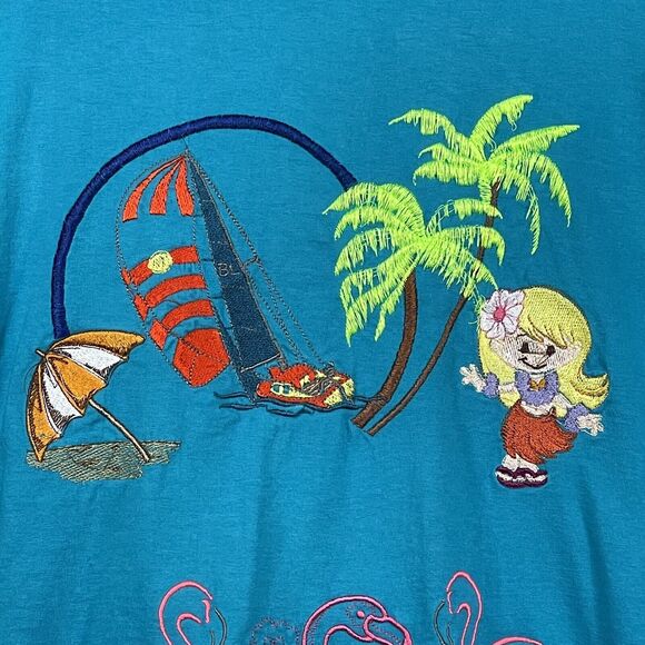 Fruit‎ of the Loom Tank Top Embroidered Women Size 4XL Art-to-Wear Blue Cotton - Picture 6 of 13